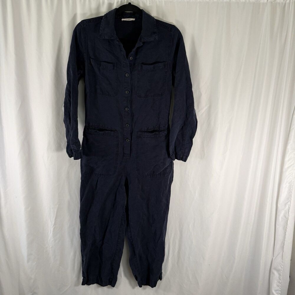 Marine Layer Linen Blend Jumpsuit Women's Small Navy Blue Linen Lyocell Long Slv